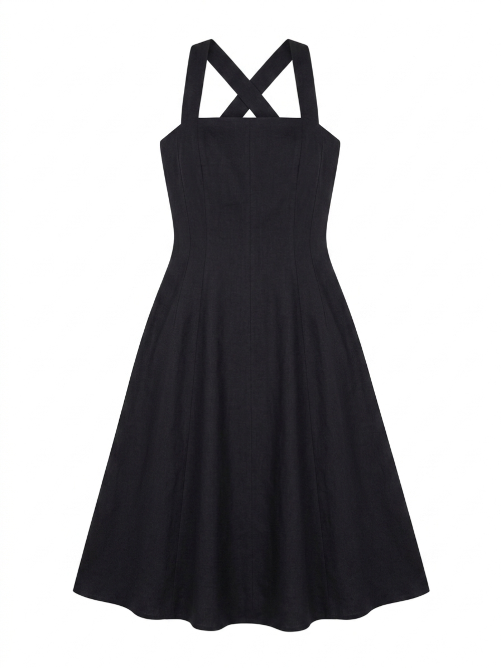 NWT Theory Black Linen Blend Criss Cross Back Sleeveless Midi Dress Size 8